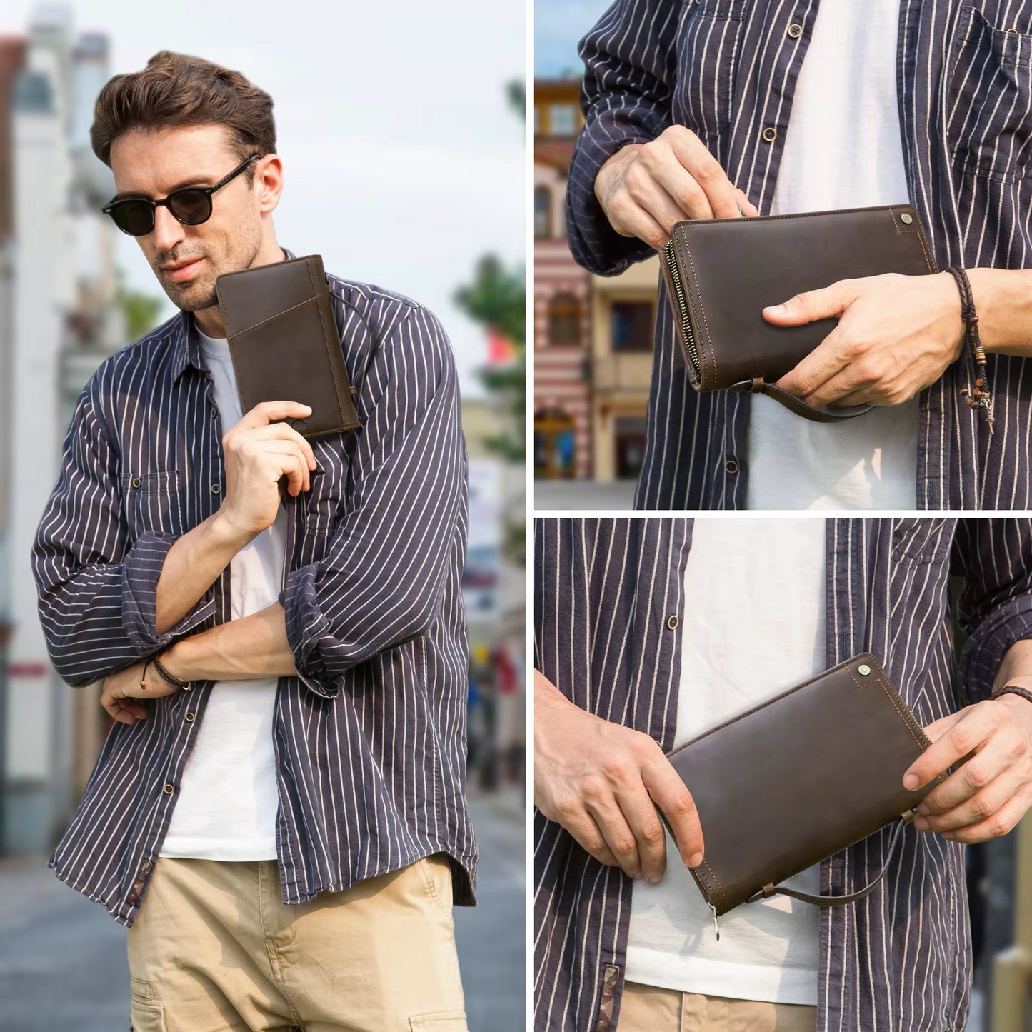 Family Travel Wallet Rfid Passport Holder Leather Anti-Lost Passport Wallet with Slot Forairtag Mens Leather Clutch Phone Wallet
