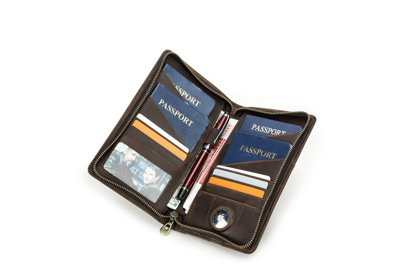 Family Travel Wallet Rfid Passport Holder Leather Anti-Lost Passport Wallet with Slot Forairtag Mens Leather Clutch Phone Wallet